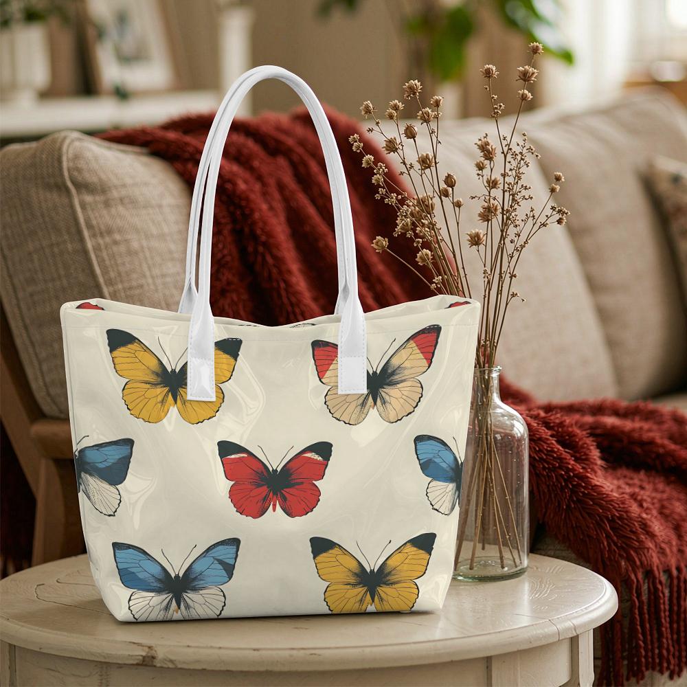 Vintage Butterfly Printed Tote Bag Casual Daily Shoulder Bag for Women Stylish Large Capacity Commute Handbag