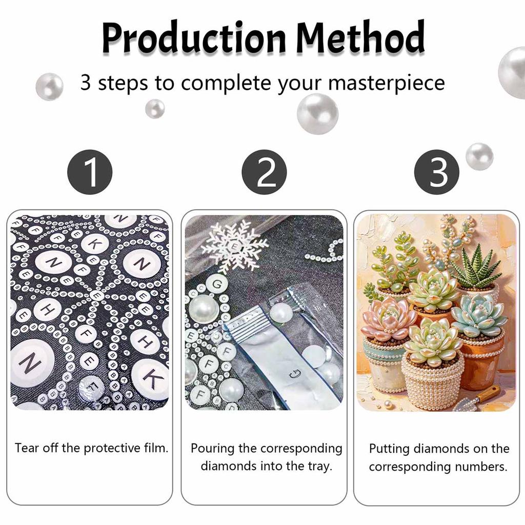 DIY Pearl Painting Canvas Succulents Design Shiny 3D Bead Art Kit Creative Leisure Craft for Living Room Wall Decor