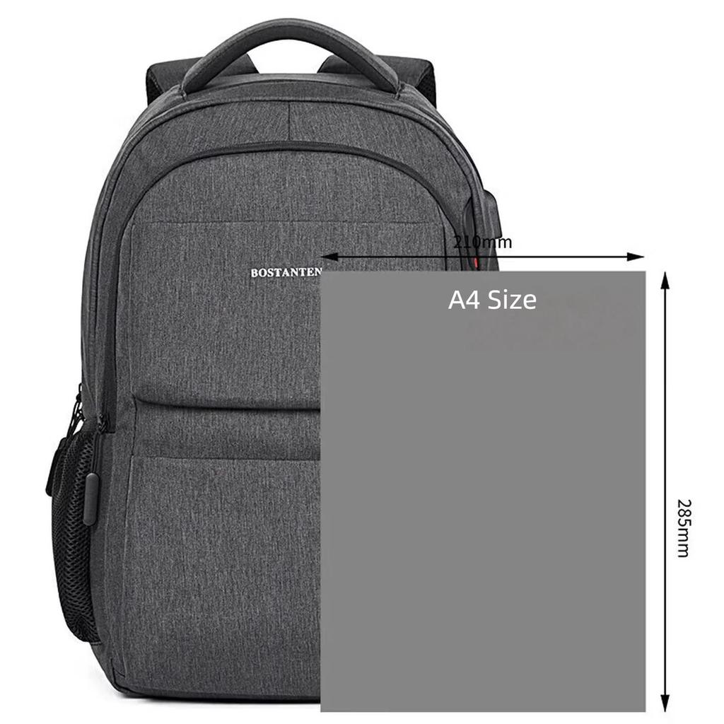 BOSTANTEN Backpack, Trendy Business Travel Bag, Large Capacity 15.6-Inch Laptop Bag, Black