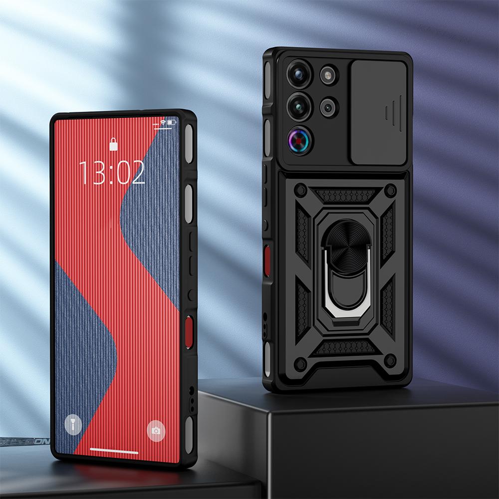 KEYSION Shockproof Case for ZTE nubia RedMagic 10 Pro+ Slide Camera Protection Ring Stand Phone Cover for RedMagic 10S Pro+ 5G