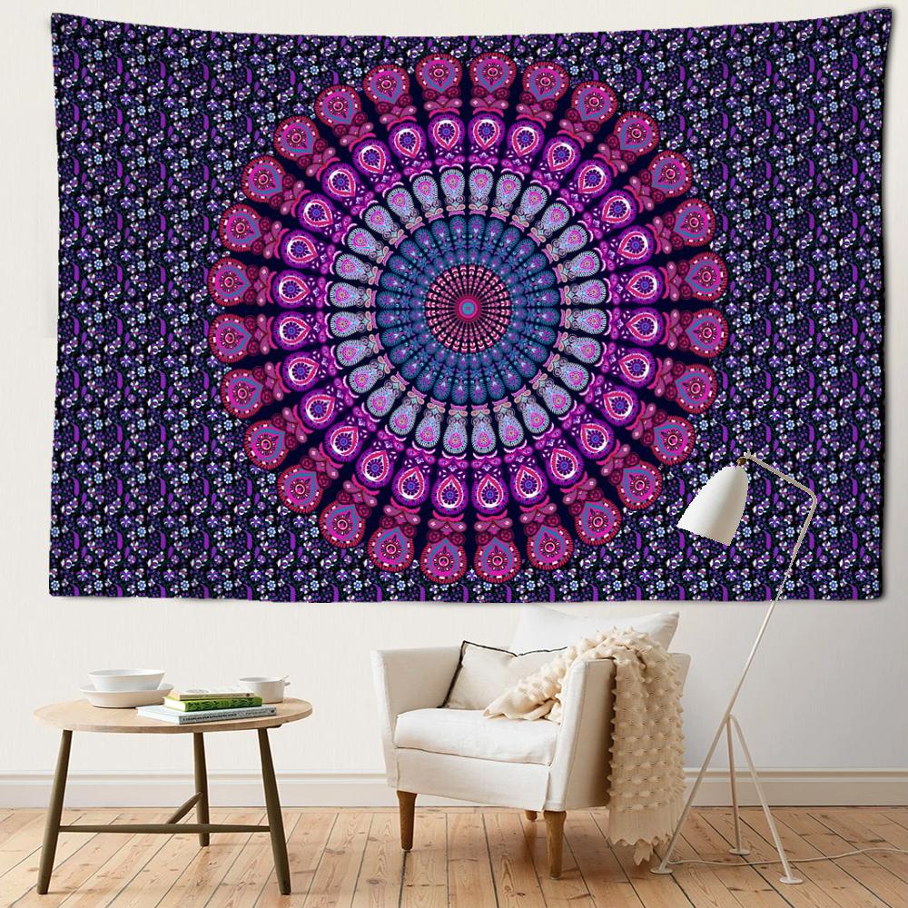 

Темно-фиолетовый гобелен с мандалой, настенный богемный загадочный абстрактный эстетический декор для комнаты, спальни, домашнего декора 150x100CM