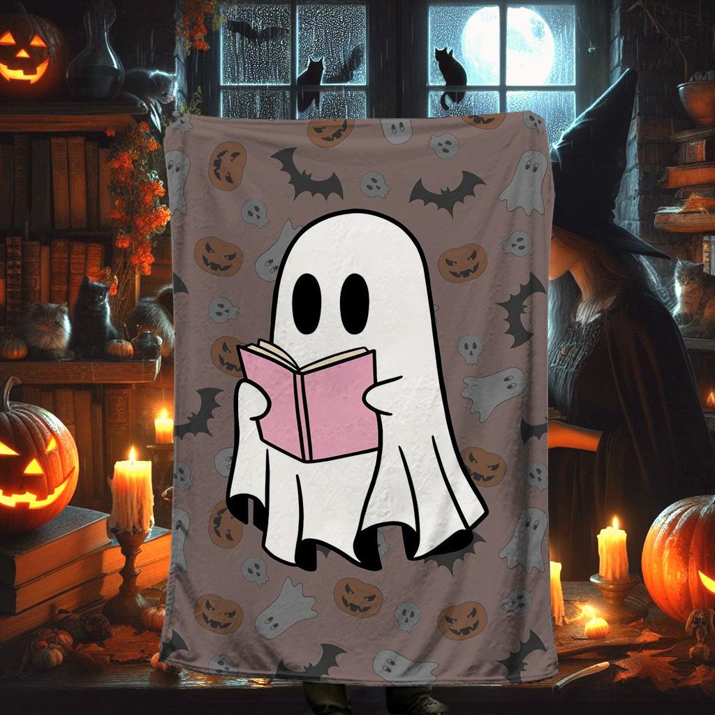 

Halloween cartoon ghost digital-printed polyester Bedroom velvet flannel cover blanket Fleece soft sofa cover blankets for beds 30x40in