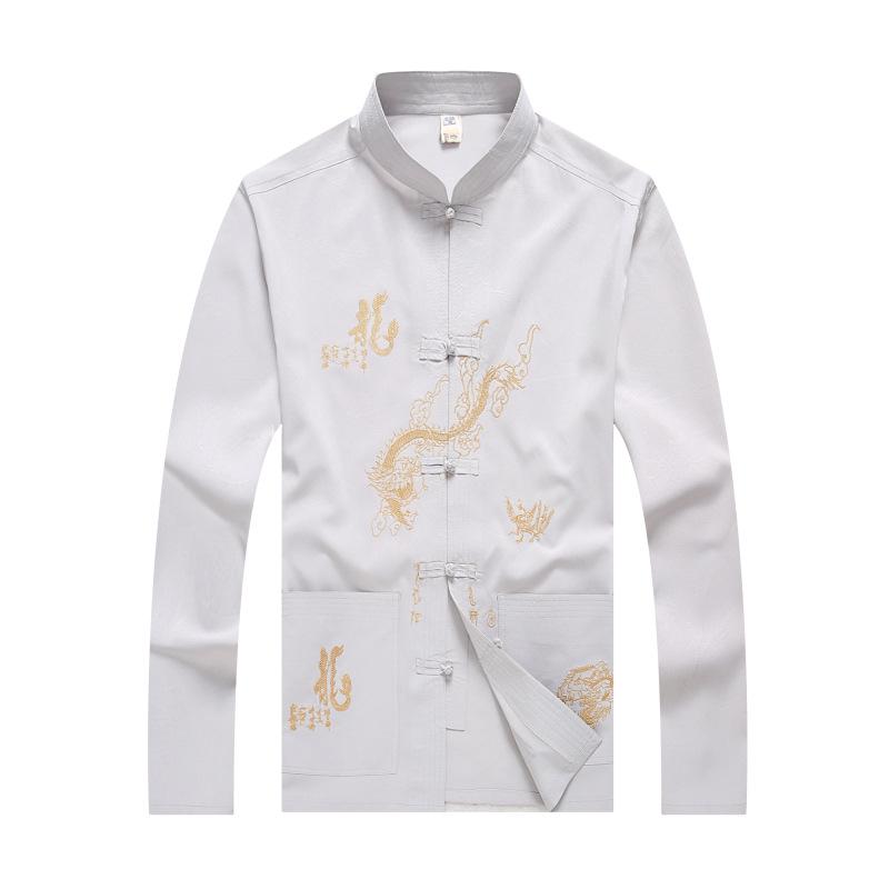 Traje Tang de seda para hombre: Traje de Kung Fu Tai Chi de Manga Larga para Primavera y Otoño