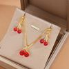 3-piece Jewelry Set With Cute Atmosphere Ladies' Red Cherry Earrings Necklace Set Copper Wrapped Iron Chain Holiday Party