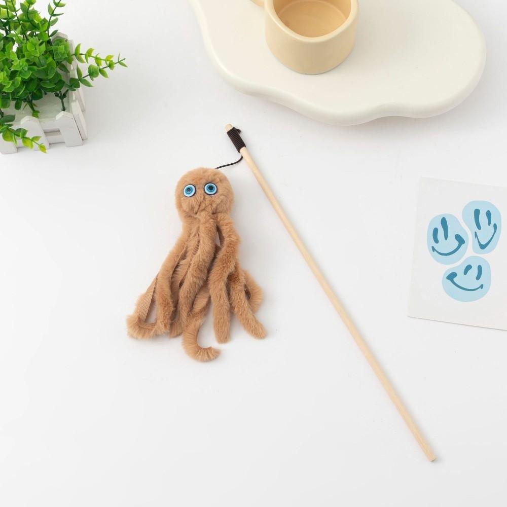 New Cute Octopus Cat Teasing Wands Funny Catcher Long Handle Interactive Stick Plushie Animals Teaser Stick Rod Indoor Play