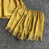 Lace Sexy Women Pajamas Summer Ice Silk With Chest Pad Nightdress Shorts Two-piece Set Sleepwear