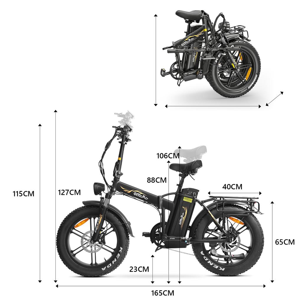 EMOKO C94-35AH City Folding Electric Bike EU-compliant 250W Motor (1000W Peak) 48V 35Ah Battery 7-speed Transmission System.