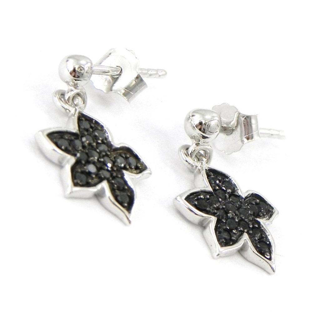 Les Trésors De Lily [I8077] - Silver Earrings 'Romy' Black White (rhodium-plated) - 15x10 Mm