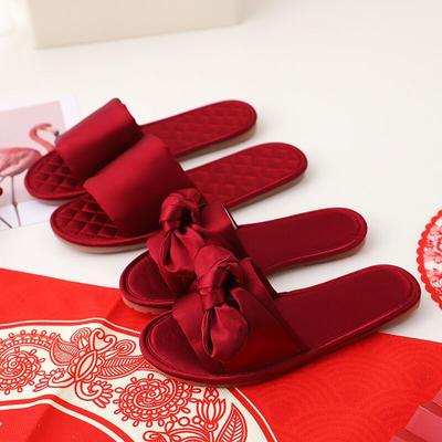 Hochzeitspantoffeln Damen Sommer Frischvermählte Festliches Rot Paar Aussteuer Brautjungfern Satin Rot Hochzeitsschuhe Herren