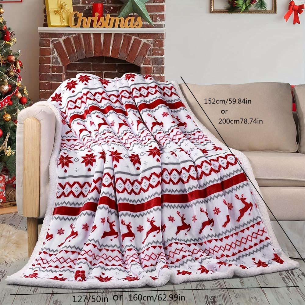 RIP1pc Christmas Blanket French Style Reindeer Snowflake 3D Print Lamb Fleece Blanket Machine Washable Birthday Gift Bedroom DecorR-I-P