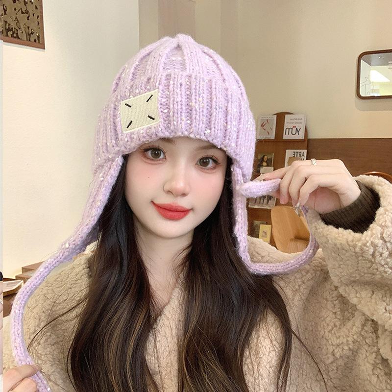 

Женская осенне-зимняя теплая утолщенная защитная шапка для ушей из холодного меха, бархатная вязаная шапка для улицы, милая, симпатичная, красочная шапка One Size фиолетовый