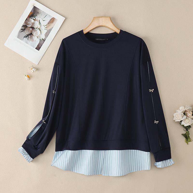 ZANZEA Women Round Neck Loose Casual Long Sleeve Pullover Tops Autumn