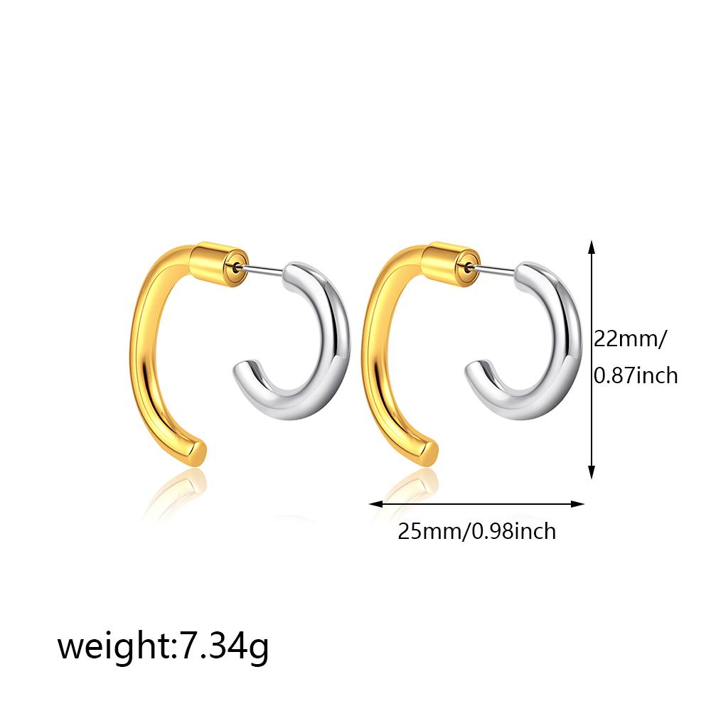 New Personality Gold&silver Two Tone Stud Earrings for Women Minimalist Linear Huggies Ear Hoops Stainless Steel Vintage Jewelry