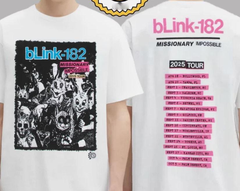 

Blink 182 Мерч Misionary Impossible Tour 2025 Расписание Двусторонняя Унисекс Футболка XL