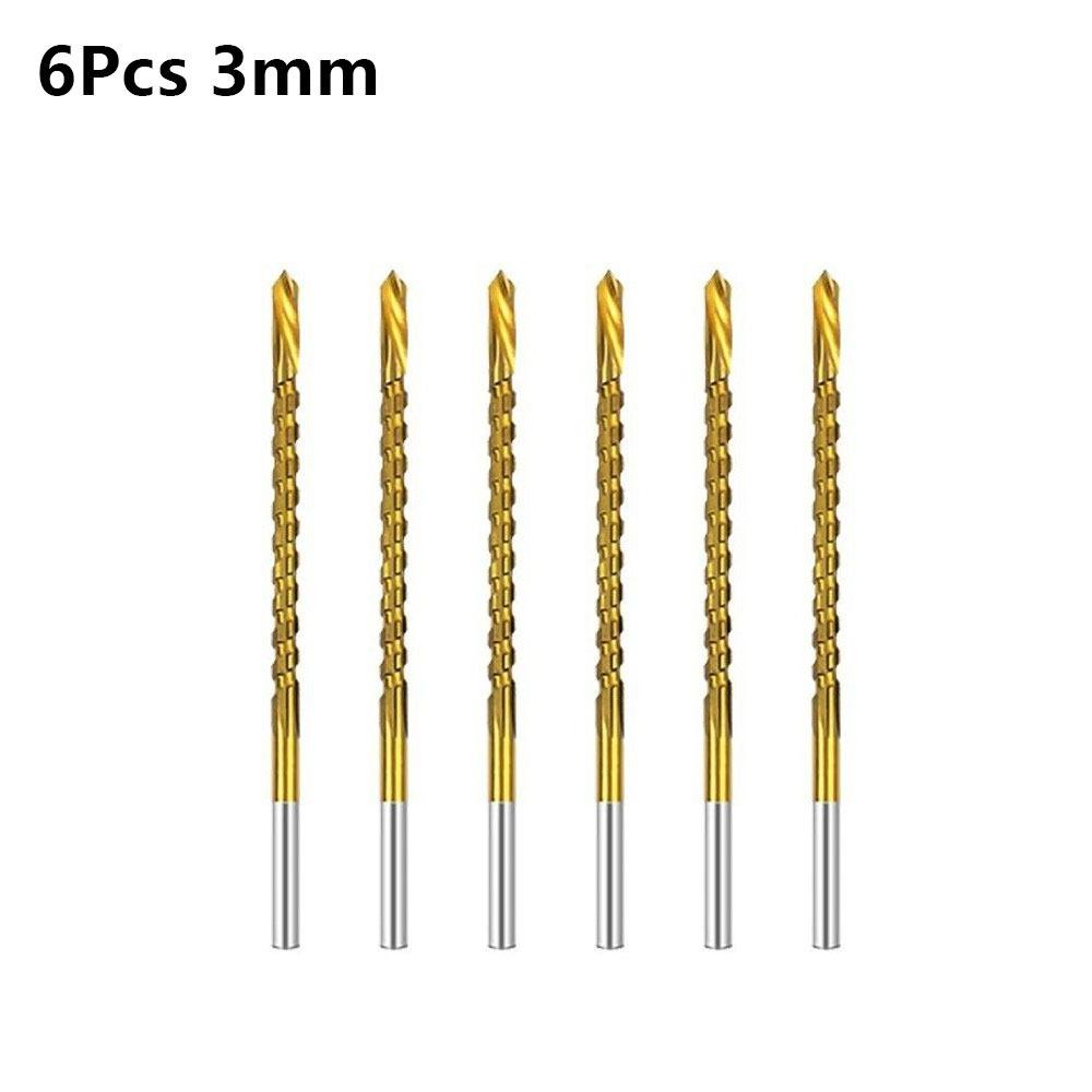 

6Pcs 3-8mm Serrated Drill Bits Serrated Grooving Titanium Coated HSS Twist Drill Bits 3 In 1 Spiral Jagged Saw Grooving Tool Set