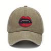 Vampire Fangs Lips Print Baseball Cap Distressed Washed Cotton Adjustable Snapback Hat Unisex Casual Outdoor Casual Headwear