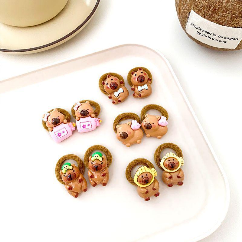 10Pcs Cute Capybara Hair Rope High Elasticity Twist Leather Band Cartoon Capybara Hanging Beads Headband Hair Accessories
