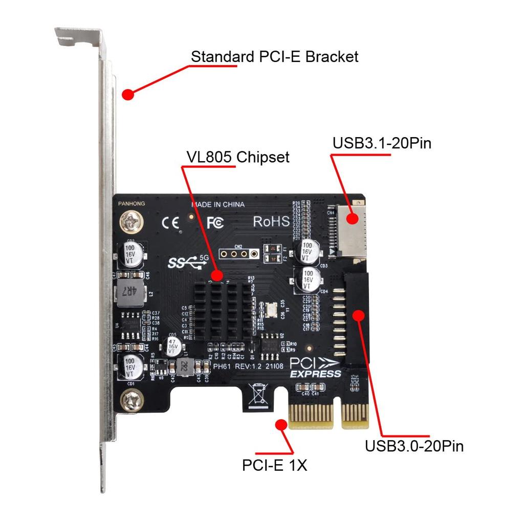 5Gbps Type-E USB 3.1 Front Panel IDC Socket & USB3.0 20Pin to PCI-E 1X Express Card VL805 Adapter for Desktop Motherboards