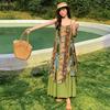 Bohemian sweet flower print suspender dress women's Yunnan Dali vacation ethnic style dress super fairy summer