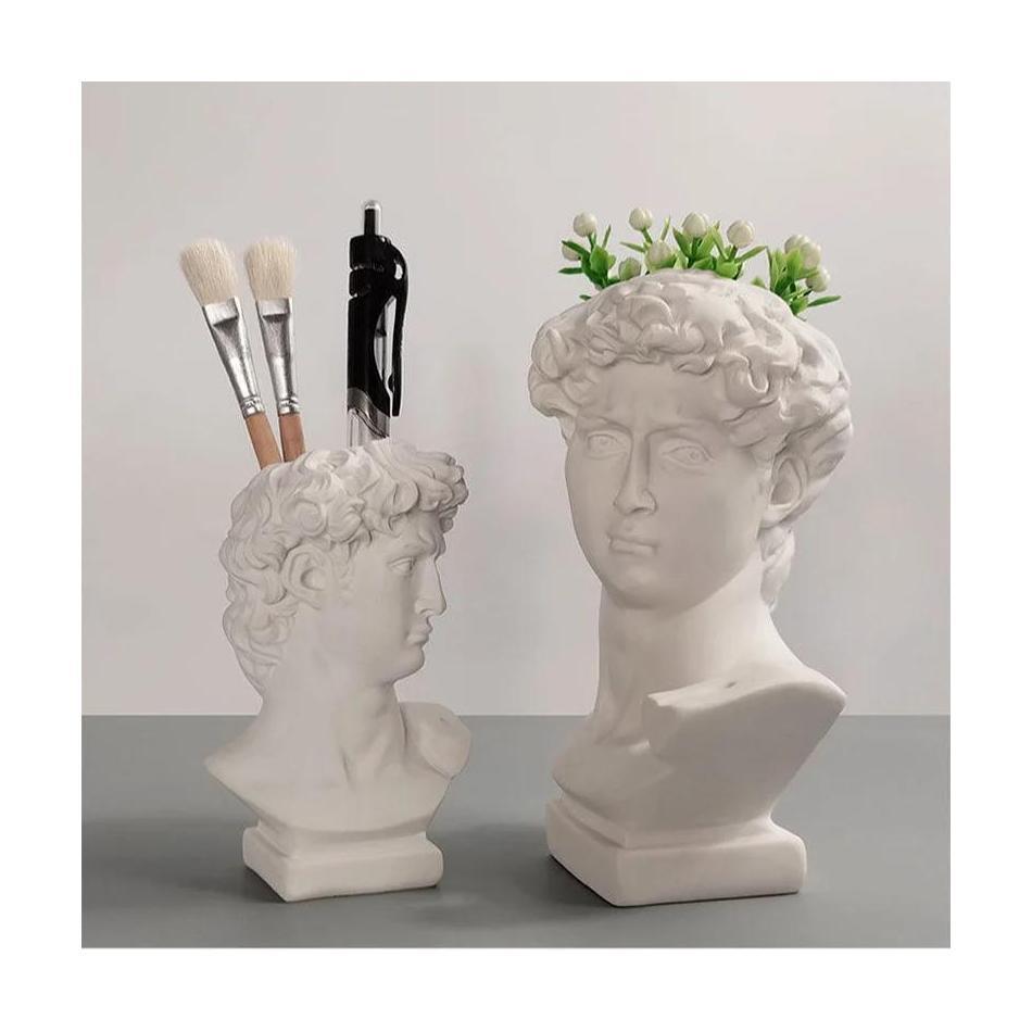 Makeup Brush Storage Pen Holder David Statue Resin Medici Vase Desktop Organizer Home Decor Ornaments Creative Art Flower Pot