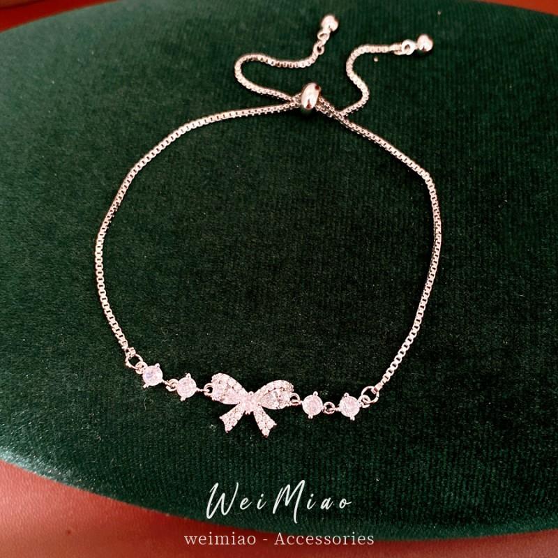 Elegant Zircon Bowknot Bracelet Women Minimalist Luxury Daily Wear Adjustable Copper Chain Jewelry