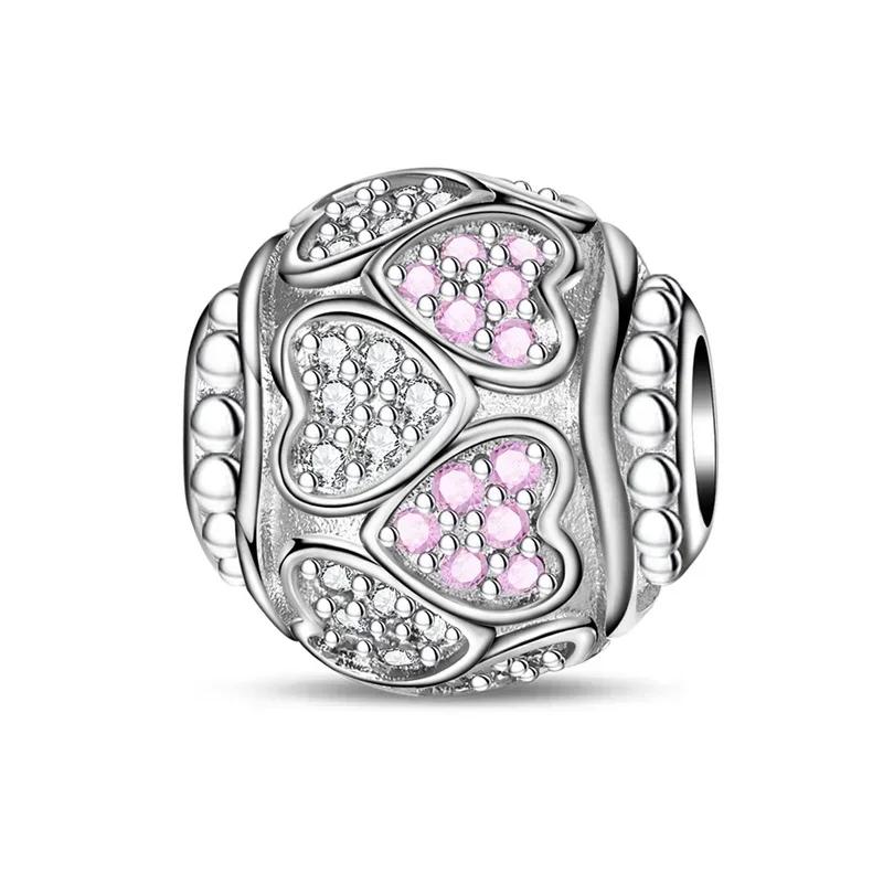 Colorful Full Diamond Charms Copper Heart Blooming Rose Round Beads Pendant Fit Original Bracelets Necklace Jewelry