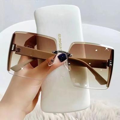 Fashion Rimless Sunglasses Women UV400 Protection Oversized Square Shades Elegant Classic Eyewear