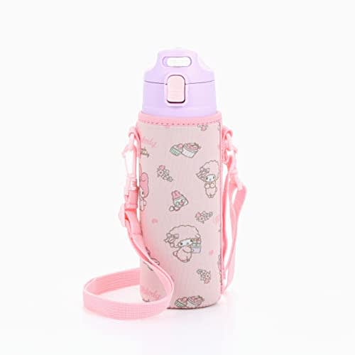 SANRIO Children's Water Bottle 470ml Direct Drinking One-touch Stainless Steel Bottle My Melody Cold Storage Includes Pouch with Shoulder Strap Includ