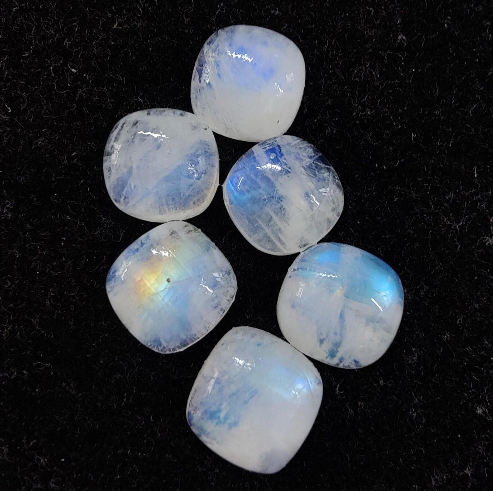 Natural Rainbow Moonstone Cushion Cabochon Gemstone | Blue Flash Moonstone Loose Stone 4mm