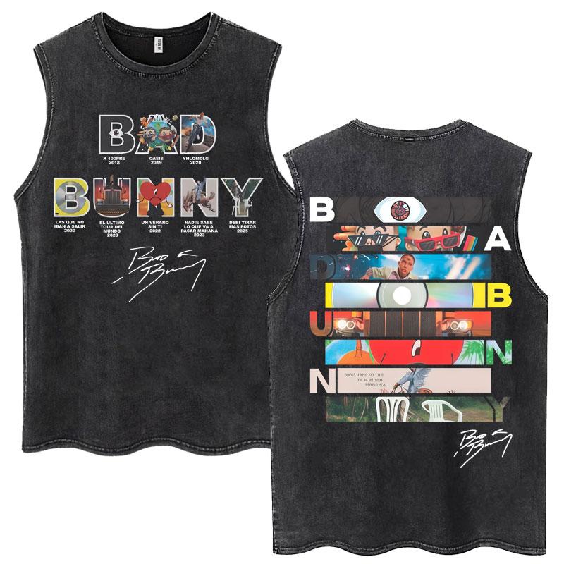 Jacket And Hoodie Rapper Bad Bunny Debi Tirar Mas Fotos DTMF Gewassen Tanktops Jaren 90 Vintage Hip Hop Mouwloos T-shirt Mannen Vrouwen Katoen 2XL