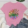 (Premium T-shirt)Funny Lgbt Sunflower Butterfly Print T-Shirts For Women Summer Round Neck Tee Shirt Femme Fashion Casual Top