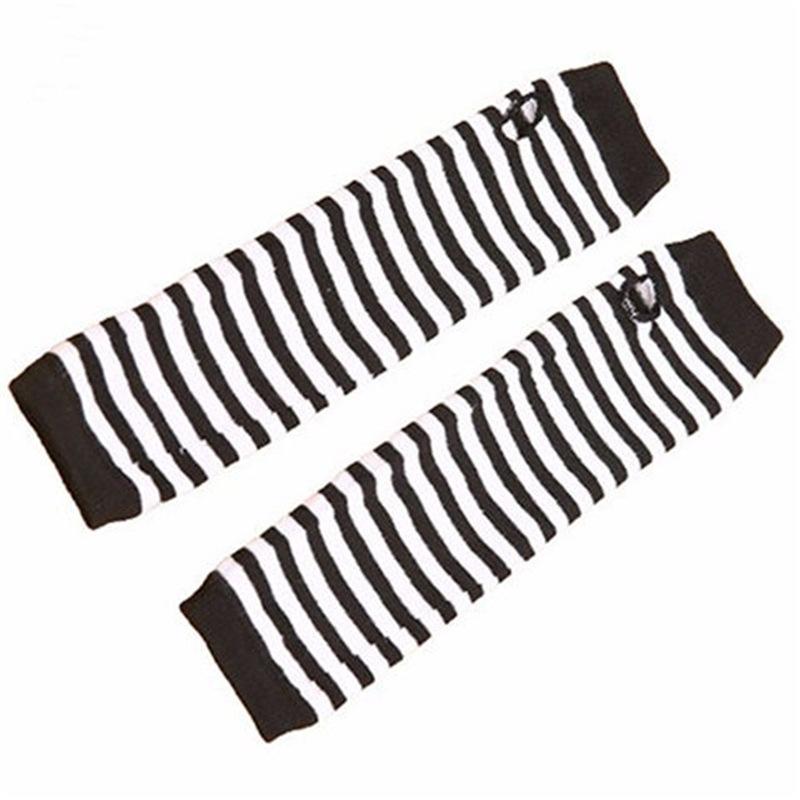 Couple's Korean Style Winter Warm Knitted Woolen Arm Warmers Men and Women Ninja Style Fingerless Gloves Striped Arm Sleeves