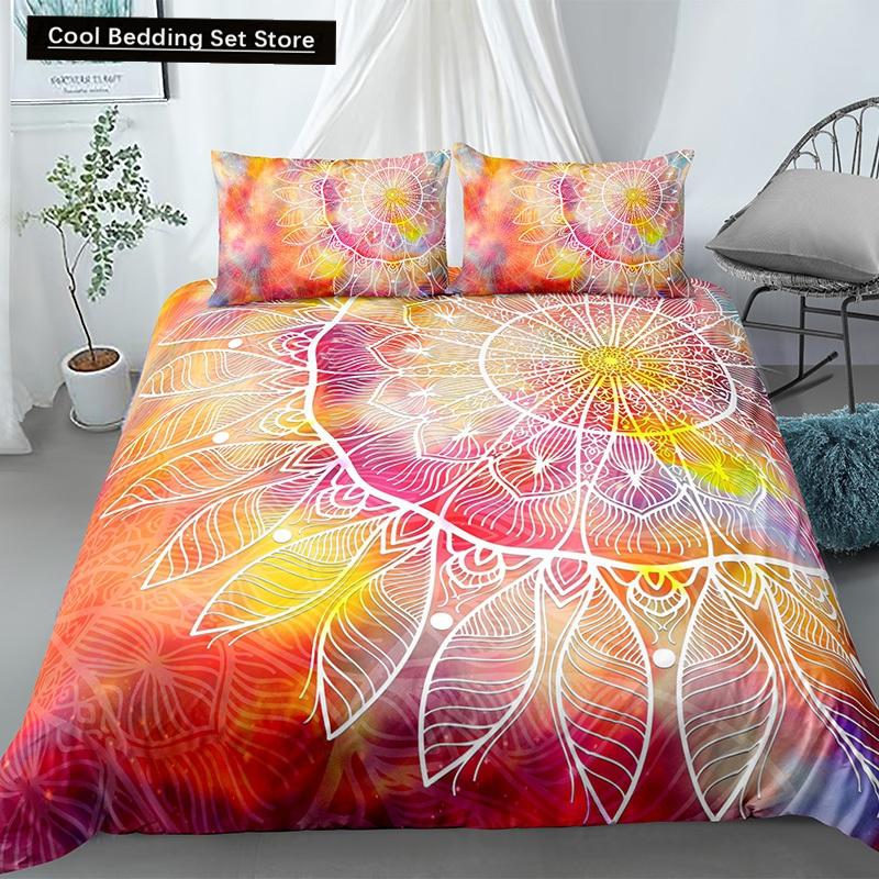 Mandala King Queen Duvet Cover Bohemian Bedding Set For Teens Adults Girls Exotic Ethnic Floral 2/3Pcs Polyester Comforter Cover