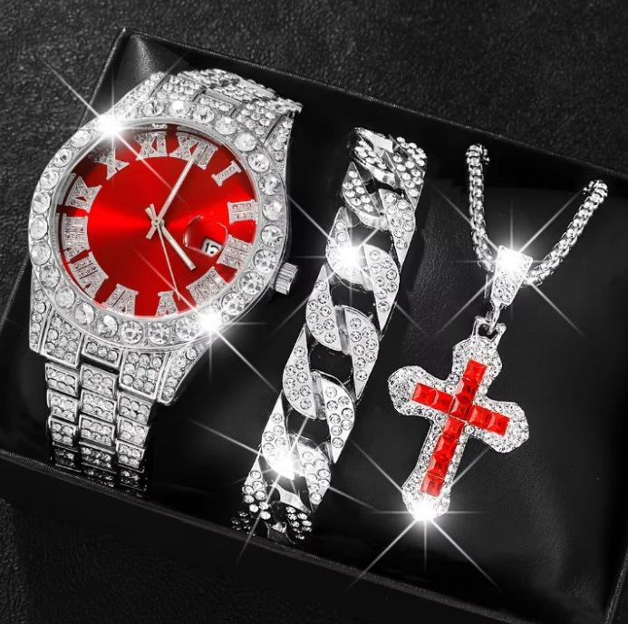 Color Diamond Hip Hop Roman Large Dial Gypsy Luxury Digital Calendar Diamond Inlaid Watch Personalized Steel Belt Watch