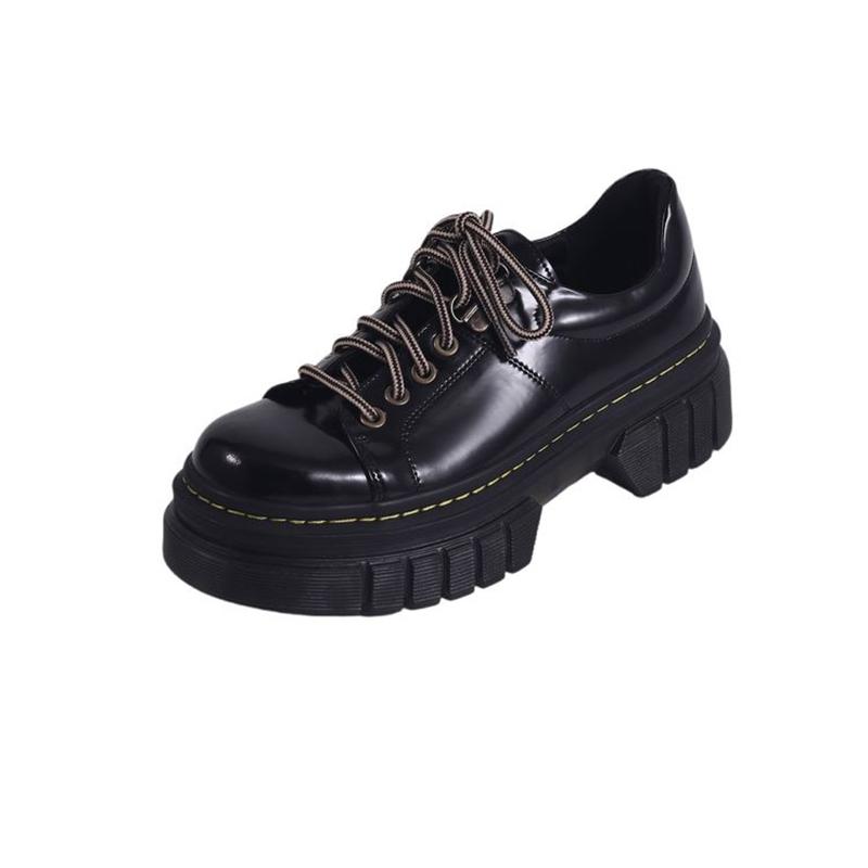 

Модная женская новая кожаная обувь из коровьей кожи с круглым носком, на высоком каблуке, на шнуровке, в стиле колледжа, одинарная обувь, повседневная обувь в стиле ретро на толстой подошве 250 чёрный