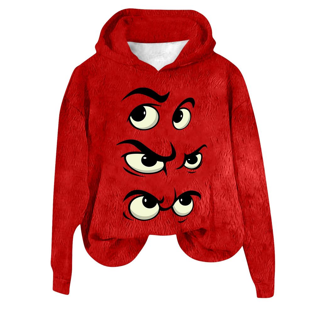 Dames hettegenser langermet juleprintet flanelltopp hettegenser