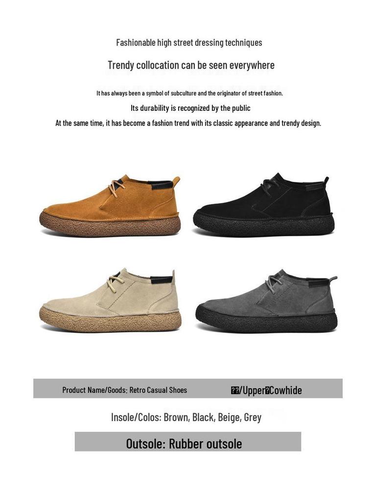 Semišové Hedvábné Retro Pánské Polobotky - Ležérní Kožené Boty se Silnou Podrážkou
