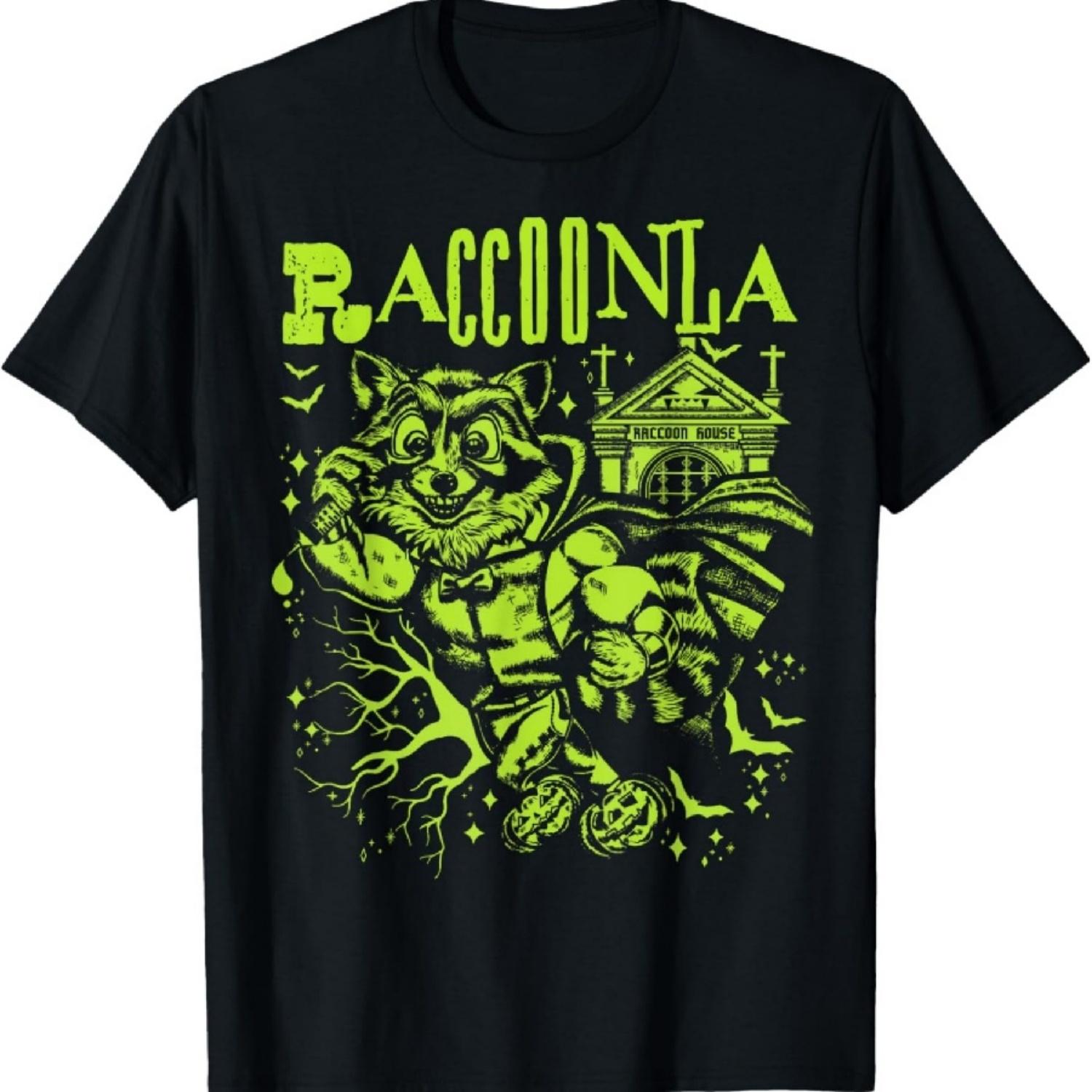 RACCOONLA Забавная футболка с енотом-вампиром Дракулой на Хэллоуин S