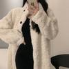 Lamb Wool White Cotton-Padded Coat Women'S Winter Year Thickened Medium And Long Wool Imitation Fur Coat