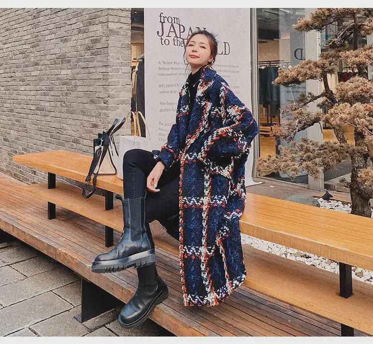 Vlněný kabát ve stylu Xiaoxiang: Kontrastní barva, Volný střih, Středně dlouhá délka