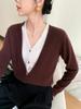 2025 V-neck Button-up Cashmere Knit Cardigan - Korean Style, Loose Fit, Slimming, Fake Two-piece Jacket for Women