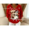 Womens V-Neck Long Sleeve Sweatshirt With 3D Digital Print Christmas Design Fall Winter Casual Hoodie
