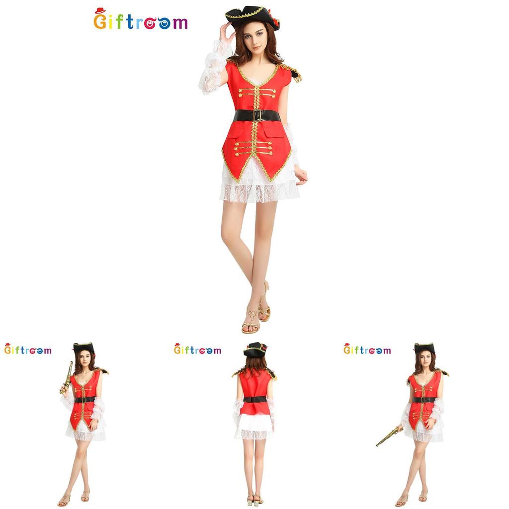 Elegant Courtly Red Pirate Outfit For Women Exceptional For Halloween And Stage