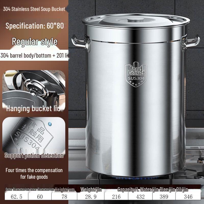 Commercial 304 Stainless Steel Round Soup Pot with Lid