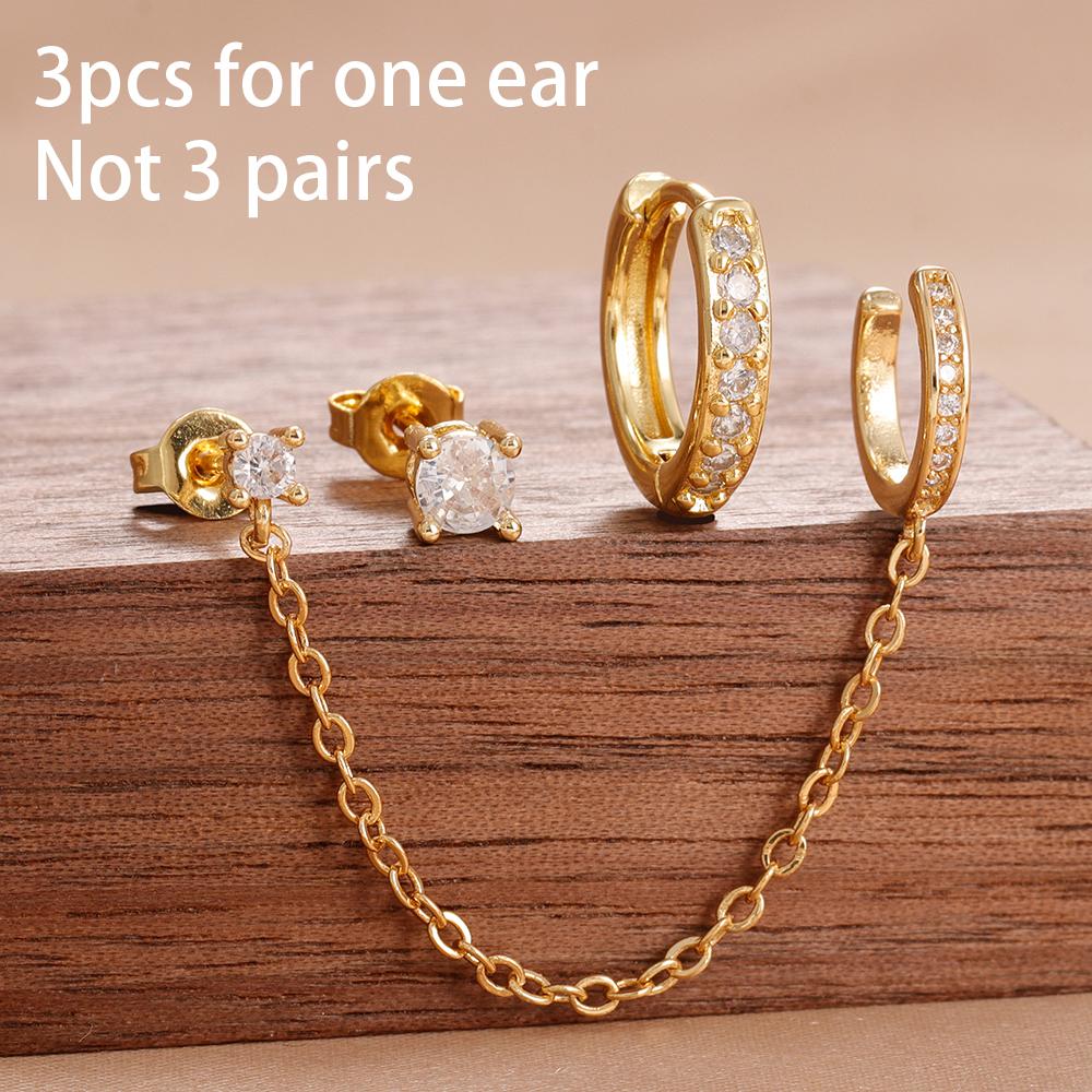 Fashion Zircon Eye Leaf Shaped Dangle Earrings Set for Women Stainless Steel Chain Ear Stud Ear Clip Trend Birthday Jewelry Gift