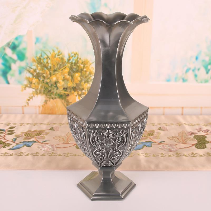 European Retro Hexagonal Vase Ornament Art Relief Vase Handicraft Home Living Room Decoration