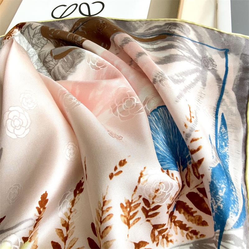 Summer New Women's Silk Twill Jacquard Scarf Silk Scarf Colored Vegetation Double-sided 61cm Twill Square Scarf