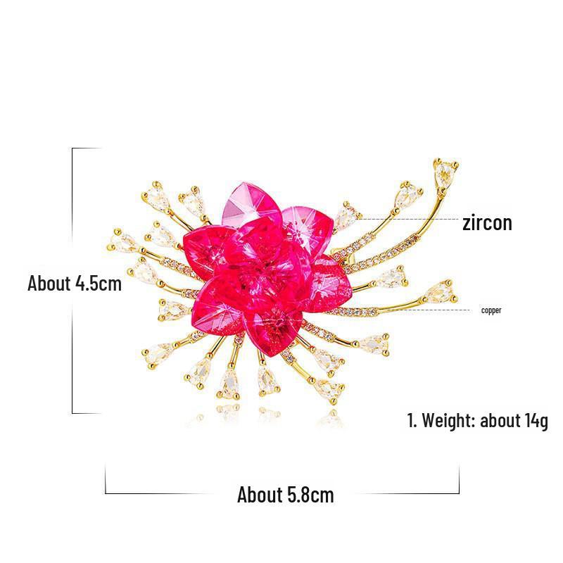 High-End Kristall Zirkon Blumenbrosche: Elegantes Kupfer-Accessoire für Damenmode