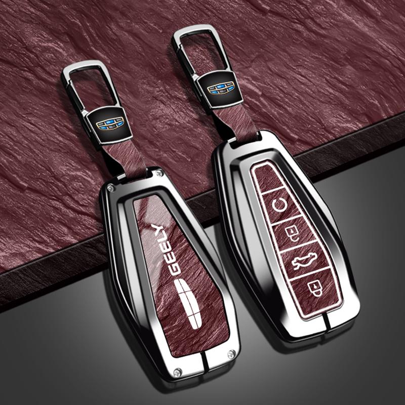 Geely Okavango Coolray Atlas Monjaro Tugella Emgrand Gt S Proton X50 X70 X6 X7 Ex7 Gc Keychain Zinc Alloy Leather Car Key Case