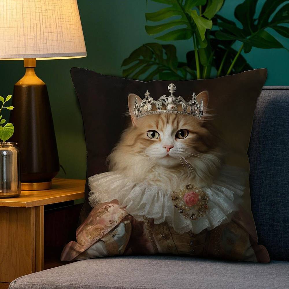 Renaissance Royal Cat Funny Pillow Case Sofa Living Room Bedroom Double-Sided Printing Square Cushion Nap Time Pillow Case